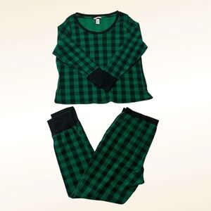Victoria's Secret Buffalo Plaid Thermal Pajamas Set Size XL Short Green Black